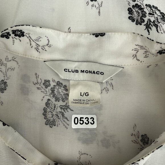 Club Monaco Ferttee Shirt Floral Print Blouse Ruffle Button Details White Size L - Picture 7 of 14